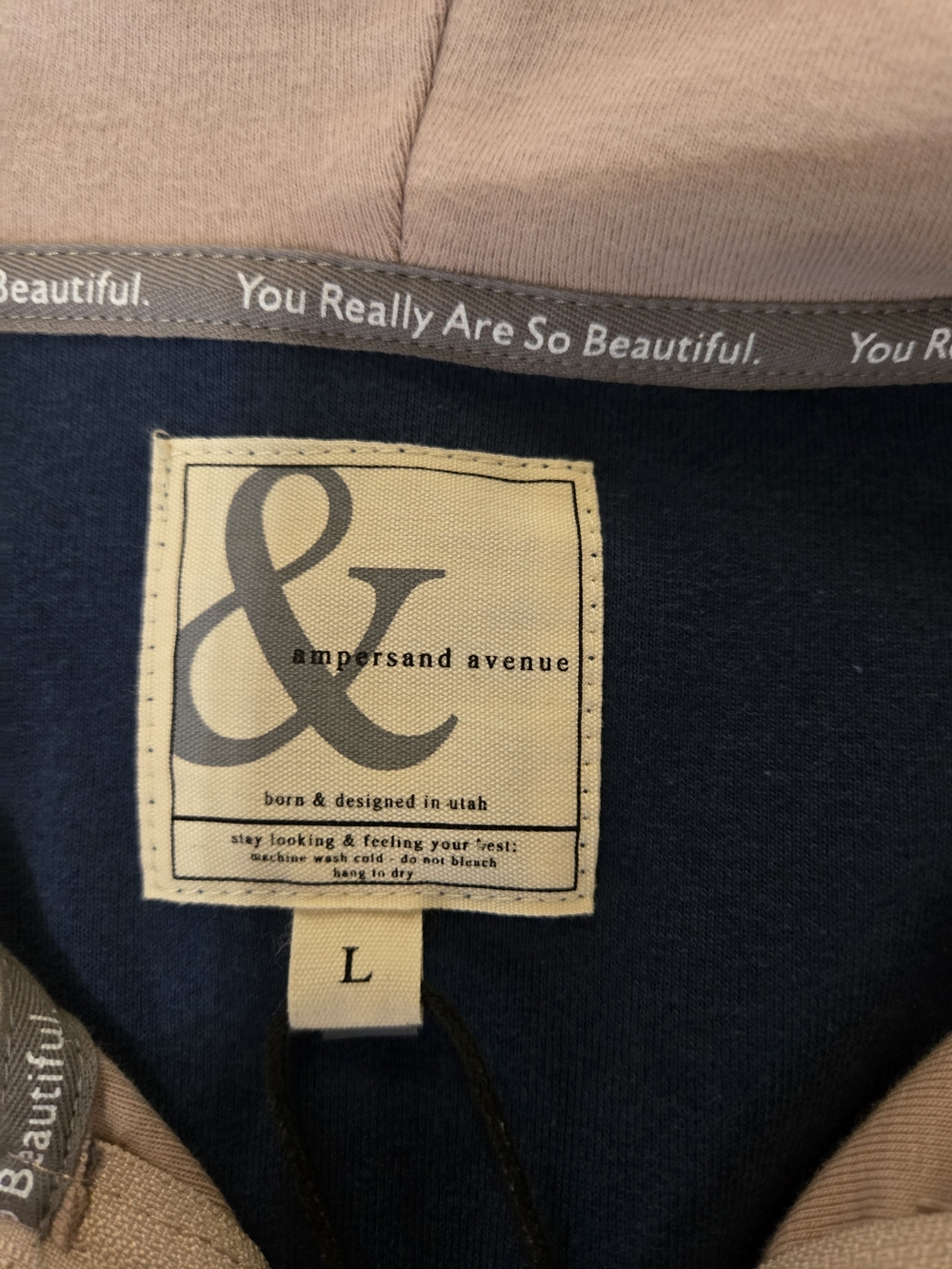 Ampersand Hooded Pullover in Blush, Navy & Cream - Picture 3 of 5